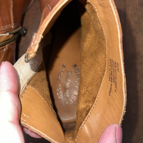 Kork-Ease Michelle Wedge Booties 9.5 Brown Cognac Leather Zip Ankle Boots Soft - Picture 9 of 12